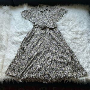 The shirt company‎ black floral button-down dress belted